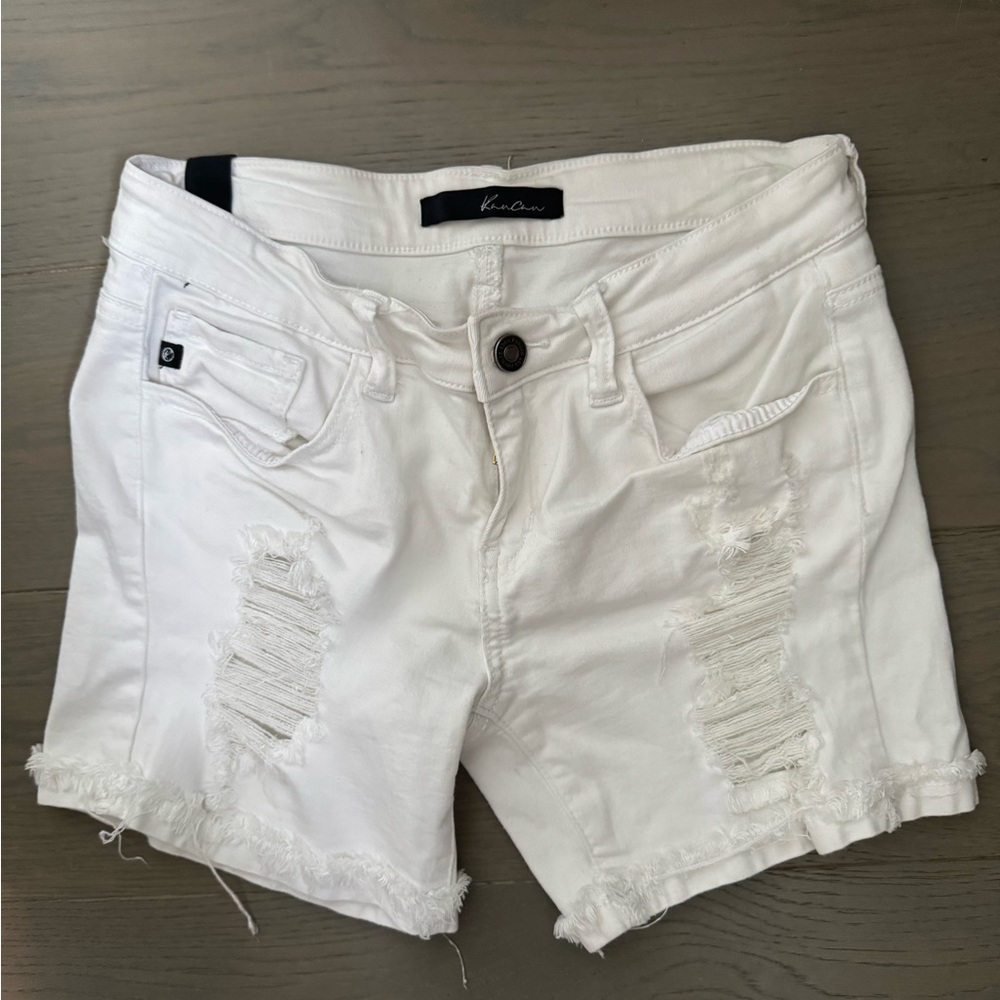 KanCan white distressed denim shorts
